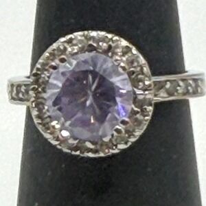 Lavender Halo Crystal‎ Ring Size 5.75 Silver Tone Sparkling Statement
